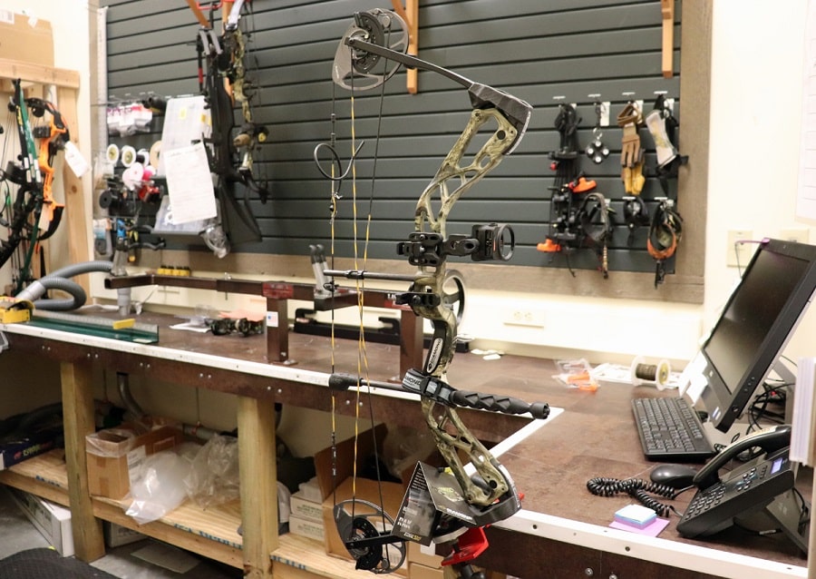 a compound bow in an archer shop 