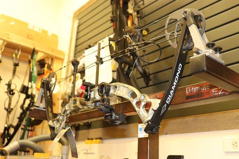 a compound bow in an archery shop 
