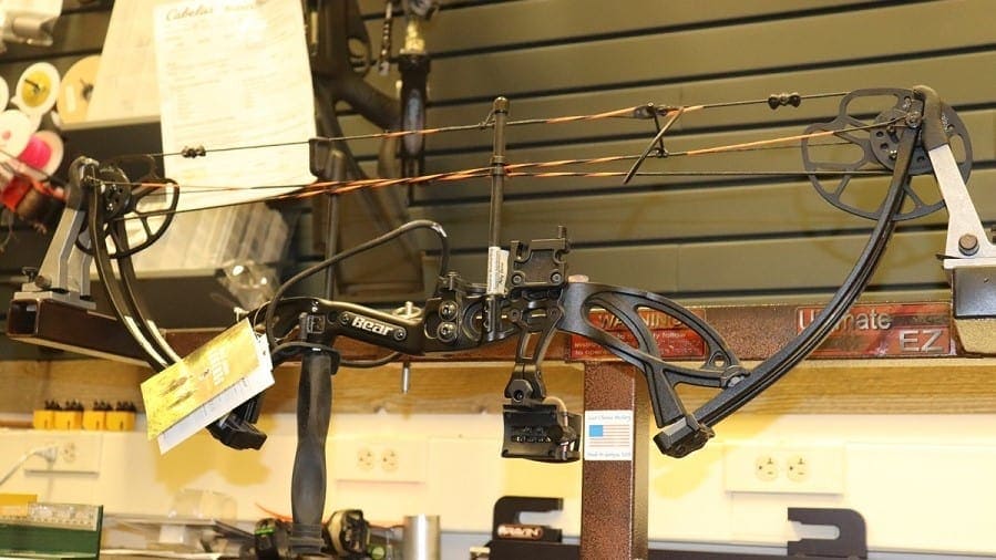 a compound bow in an archer shop 