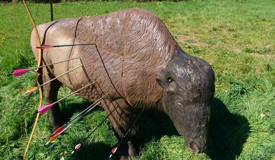 a 3d archery target bison with arrows stuck in it