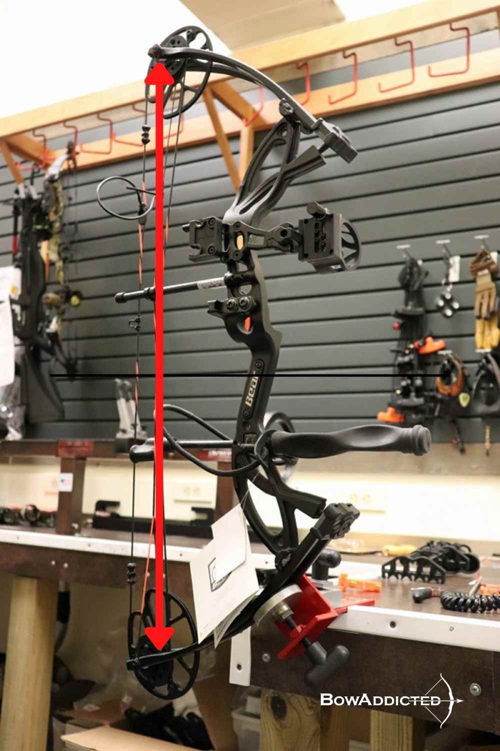 picture of a compound bow showing axle to axle length