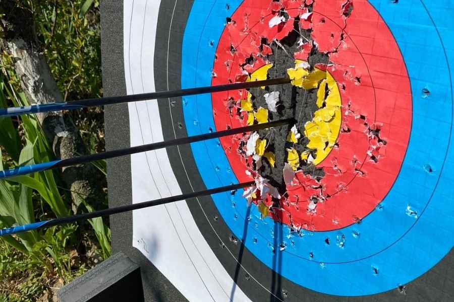 archery target three arrows in it
